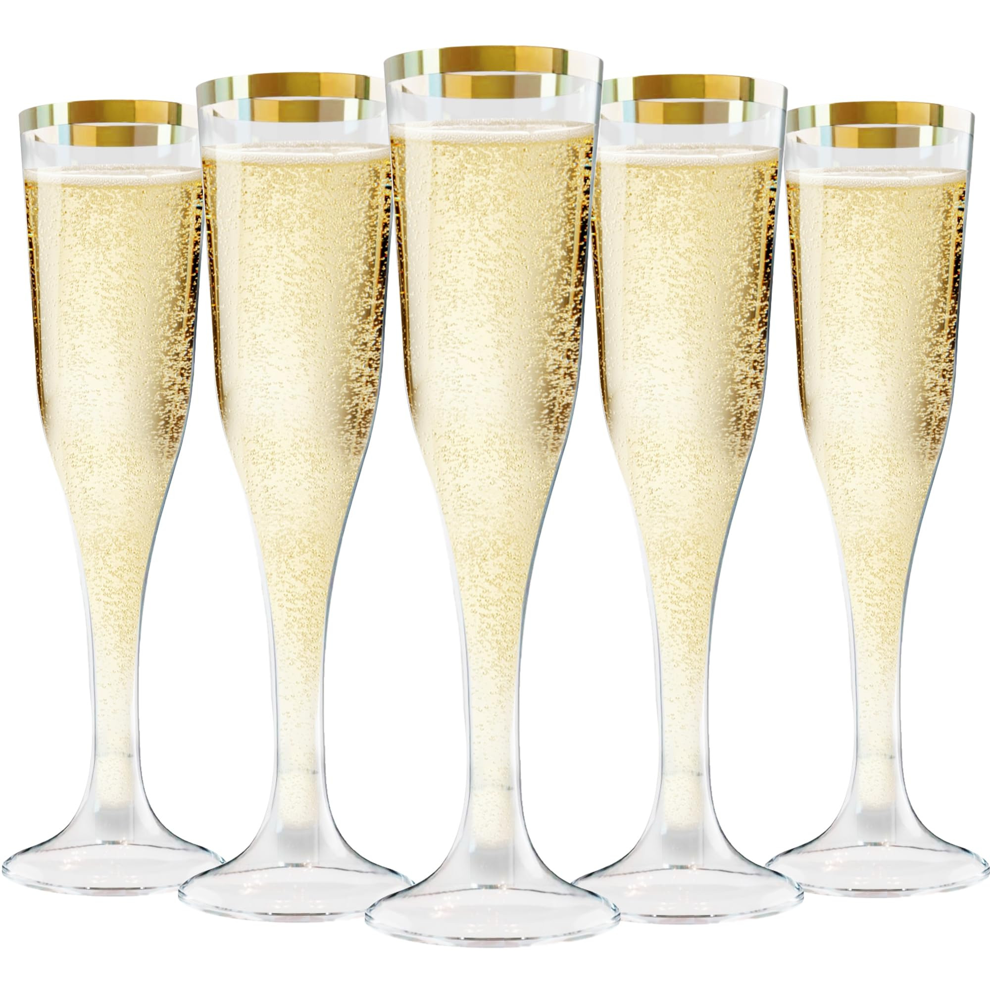 Zcaukya 100 Plastic Champagne Flutes, 4.5oz Clear Disposable Hard Stemware Cups with Golden Rim, ... | Amazon (US)