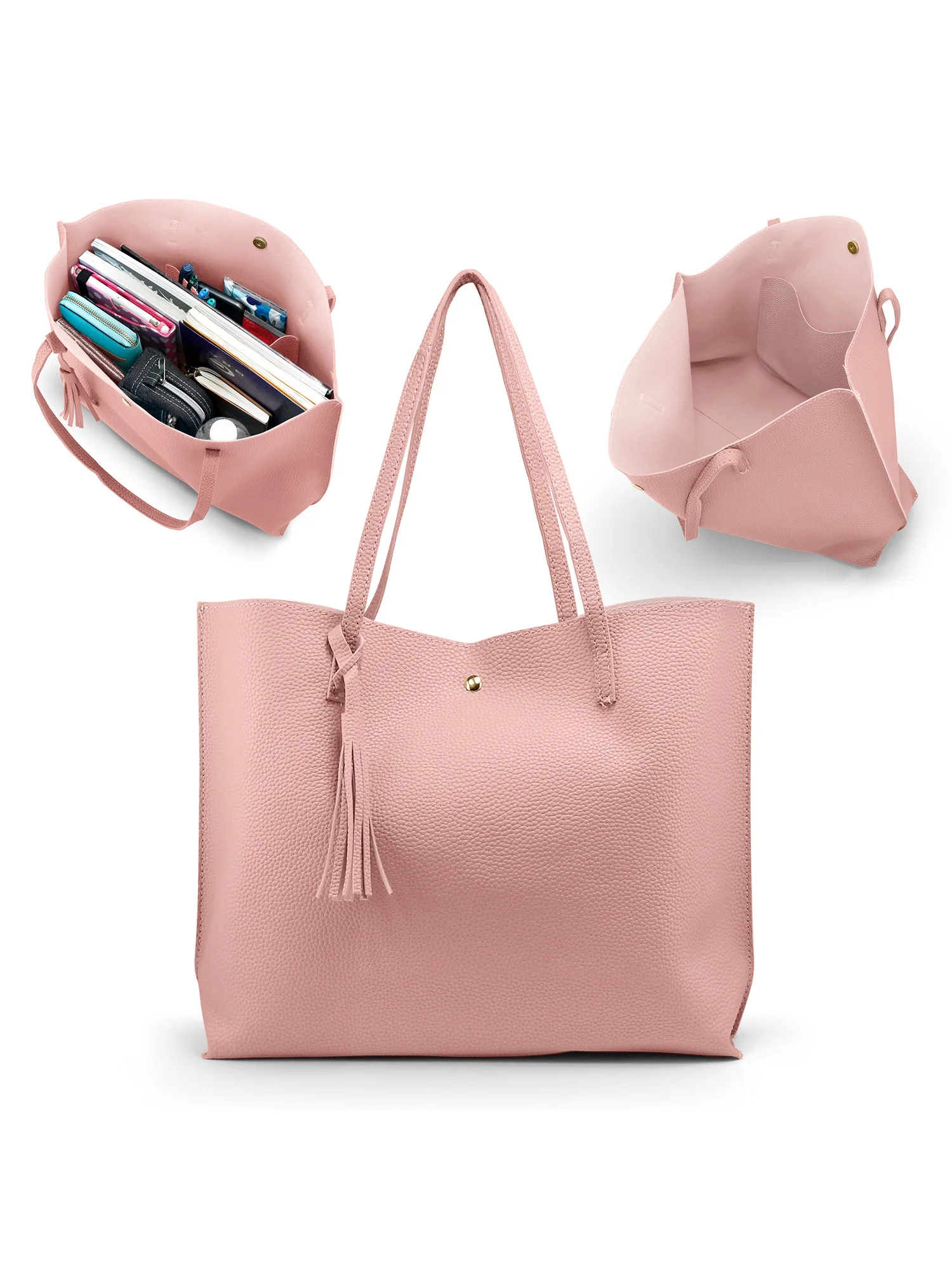 Women Tote Bag Tassels Leather Shoulder Female Handbags - Pink | Walmart (US)