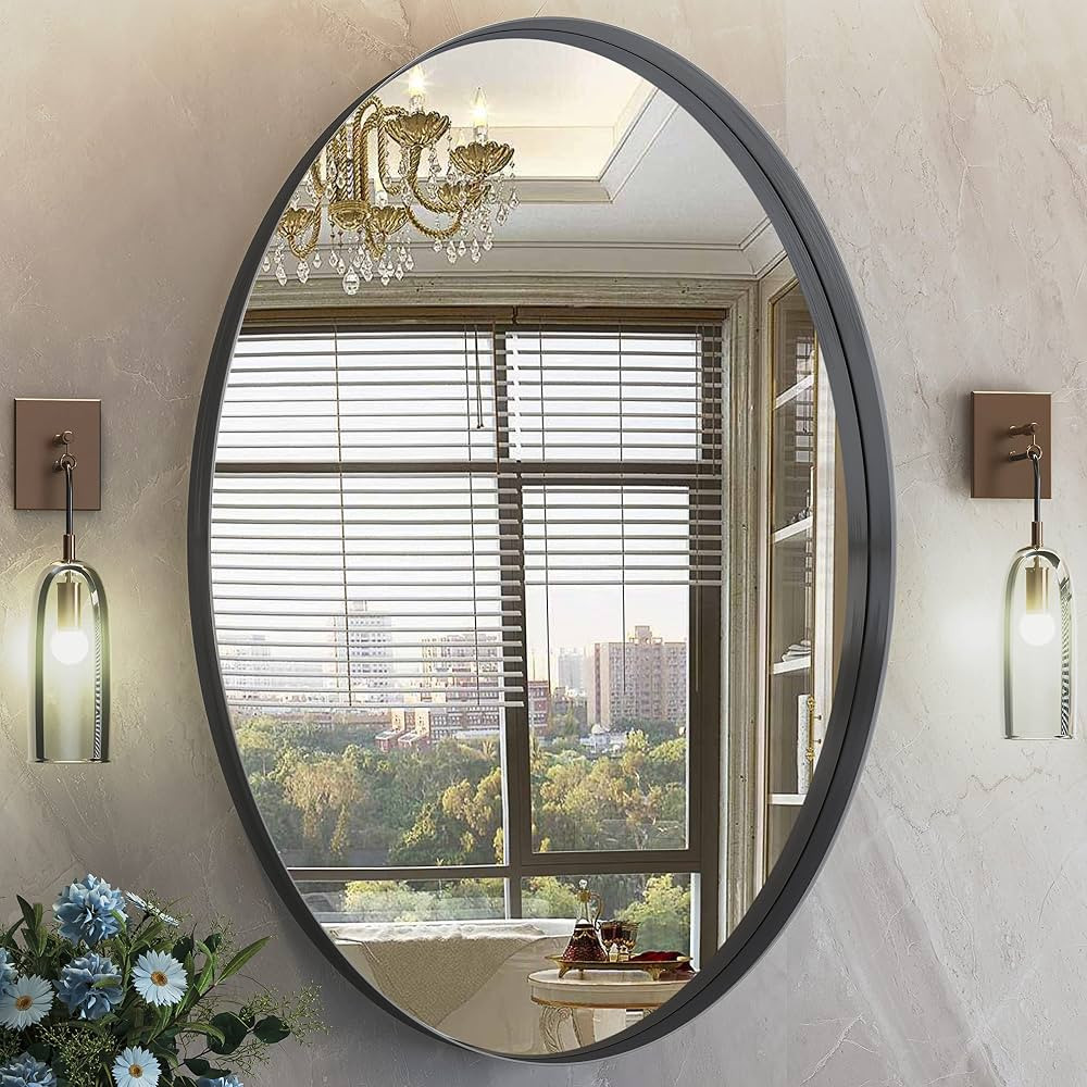 Hasipu 24×36 Inch Oval Wall Mirror for Bathroom, Black Metal Frame Bathroom Mirrors, Wall Mounte... | Amazon (US)