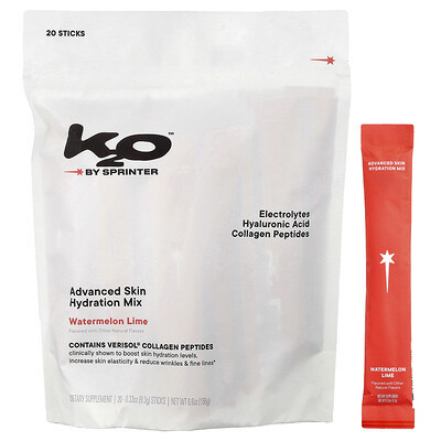 k2o by Sprinter, Advanced Skin Hydration Mix, Watermelon Lime, 20 Sticks, 0.33 oz (9.3 g) Each | iHerb