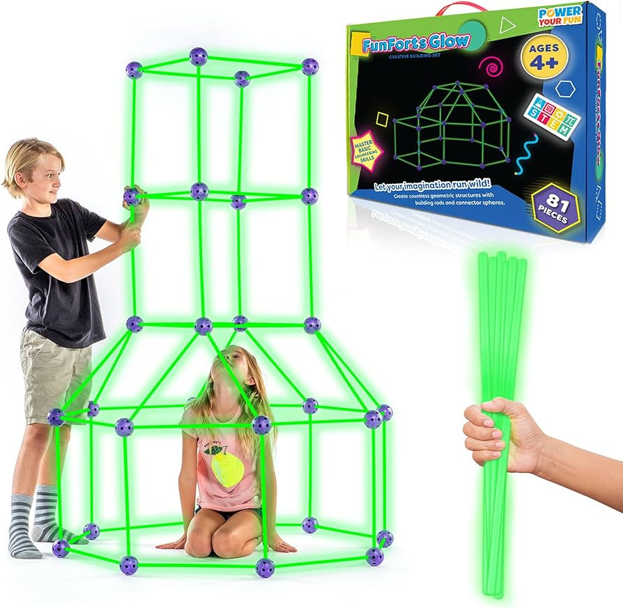 Fun Forts Glow Fort Building Kit for Kids - 81 Pack Glow in The Dark STEM Building Toys Indoor Ou... | Amazon (US)