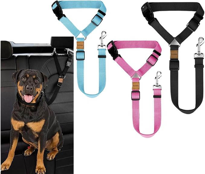 3 Pack Dog Seat Belt for Car, Car Headrest Restraint Adjustable Nylon Fabric, Dog Restraints Vehi... | Amazon (US)