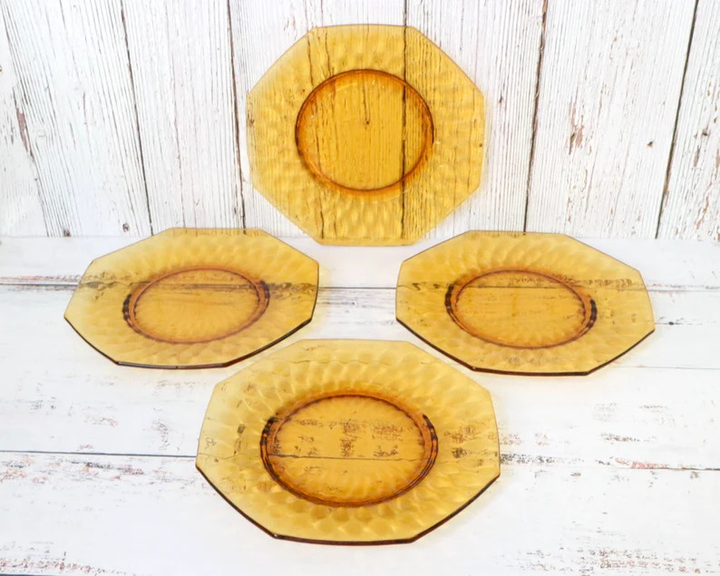 Vintage Amber Colored Glass Plates Set 4 Luncheon Appetizer - Etsy | Etsy (US)