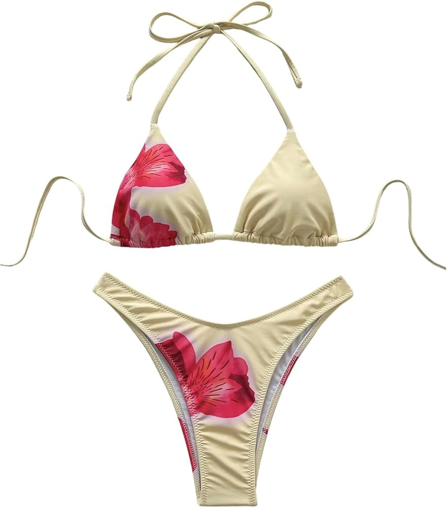 SOLY HUX Floral Print Bikini Sets for Women Halter Triangle High Cut Bathing Suit Two Piece Swims... | Amazon (US)