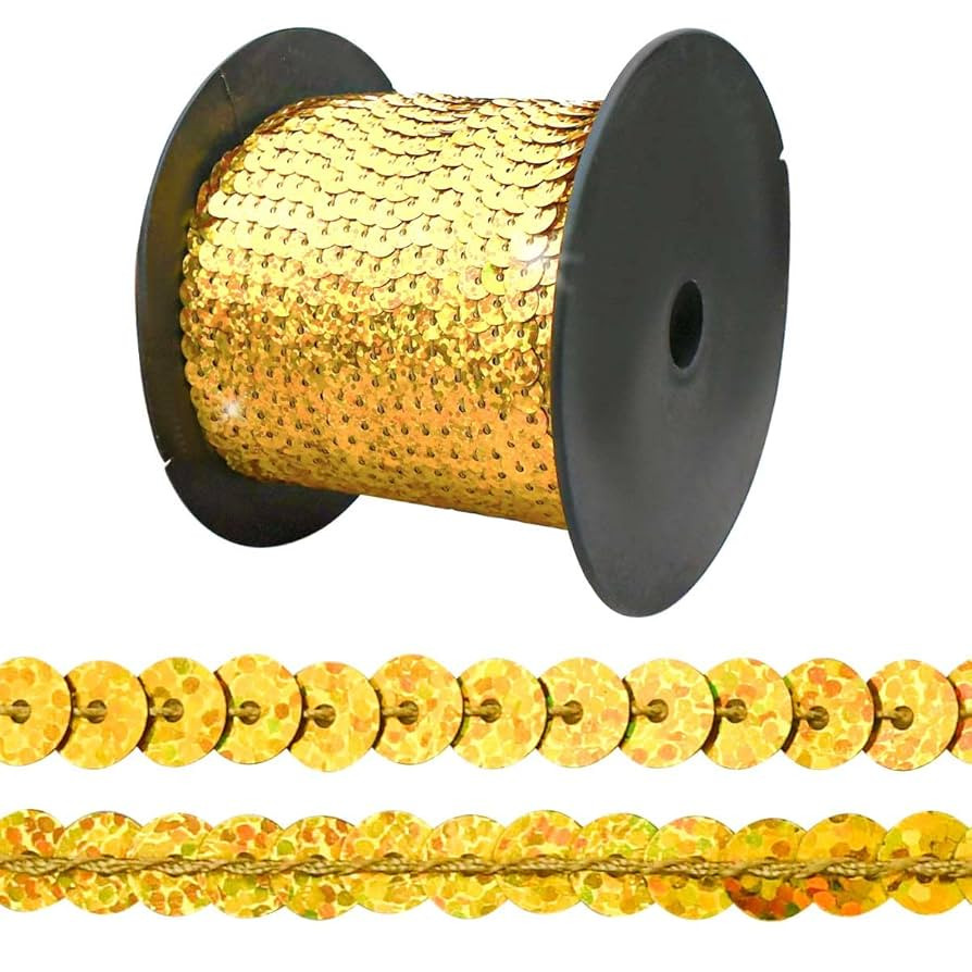 100 Yards Gold Sequin Trim 6mm Spangle Flat Sequin Strip Fabric Paillette String Holographic Sequ... | Amazon (US)
