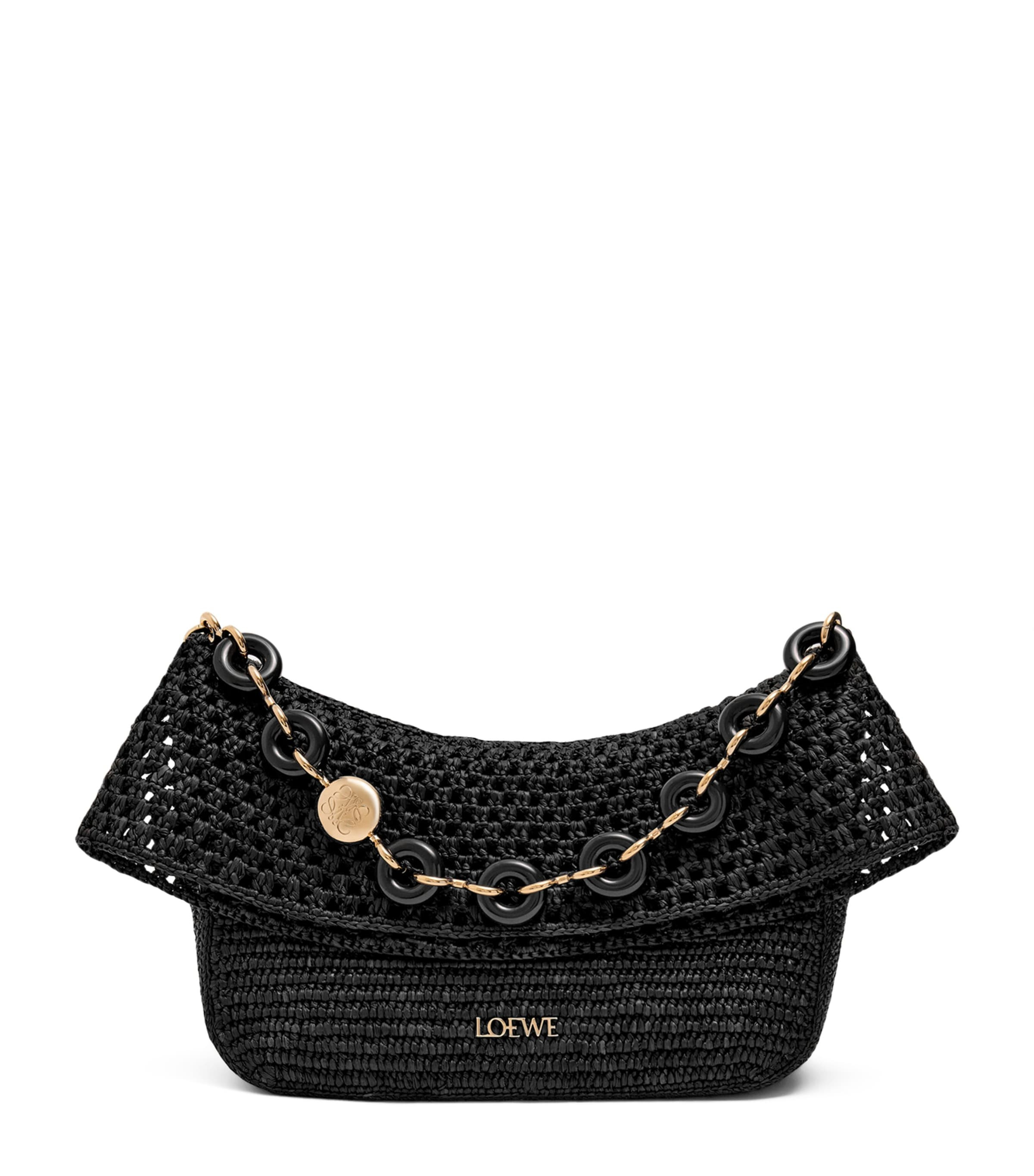 Black x Paula's Ibiza Medium Raffia Ola Shoulder Bag | Harrods