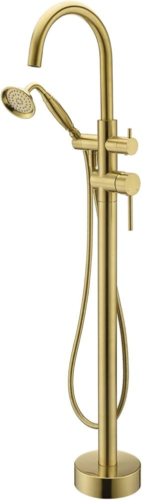 Wowkk Tub Filler Freestanding Bathtub Faucet Brushed Gold Floor Mounted Brass Bathroom Tub Faucet... | Amazon (US)