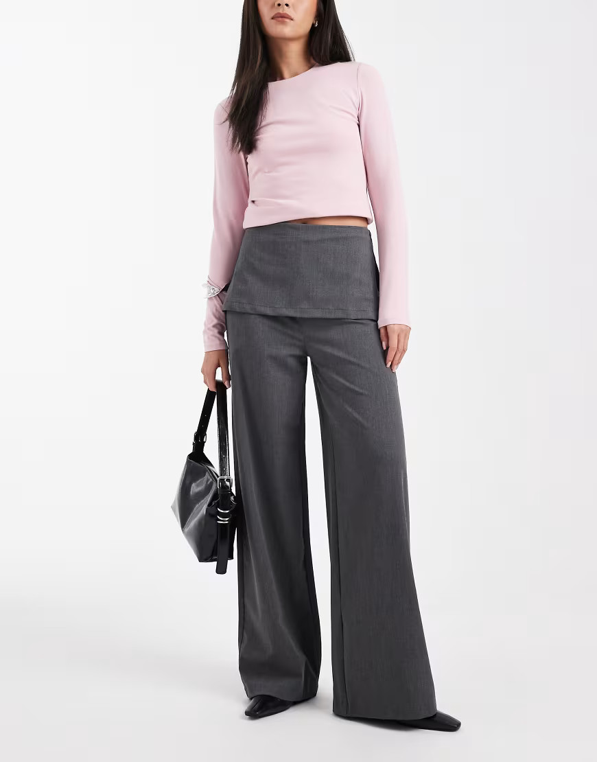 ASOS DESIGN tailored pants with skirt in charcoal grey | ASOS (Global)