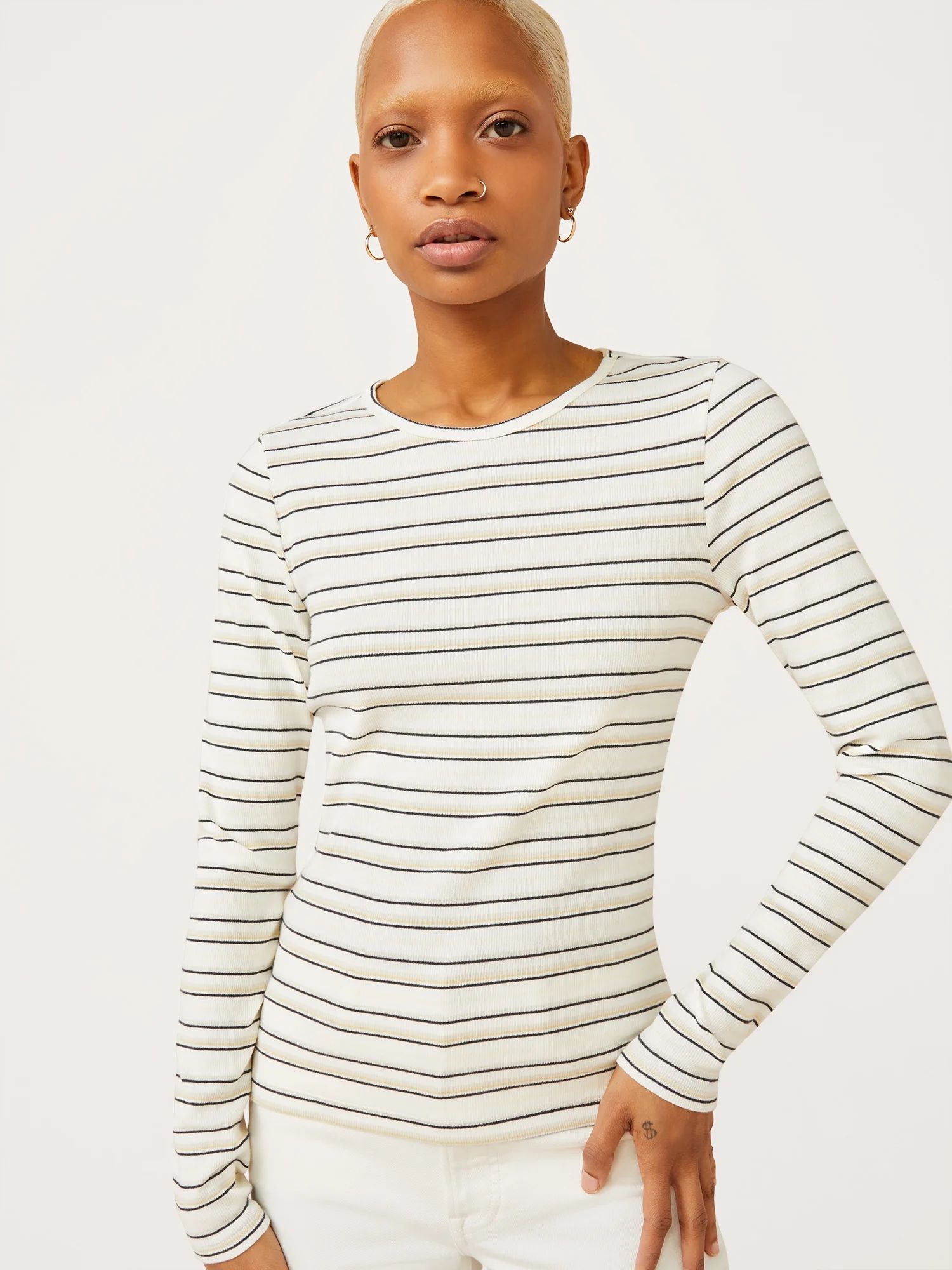 Free Assembly Women's Ribbed Crewneck T-Shirt with Long Sleeves | Walmart (US)