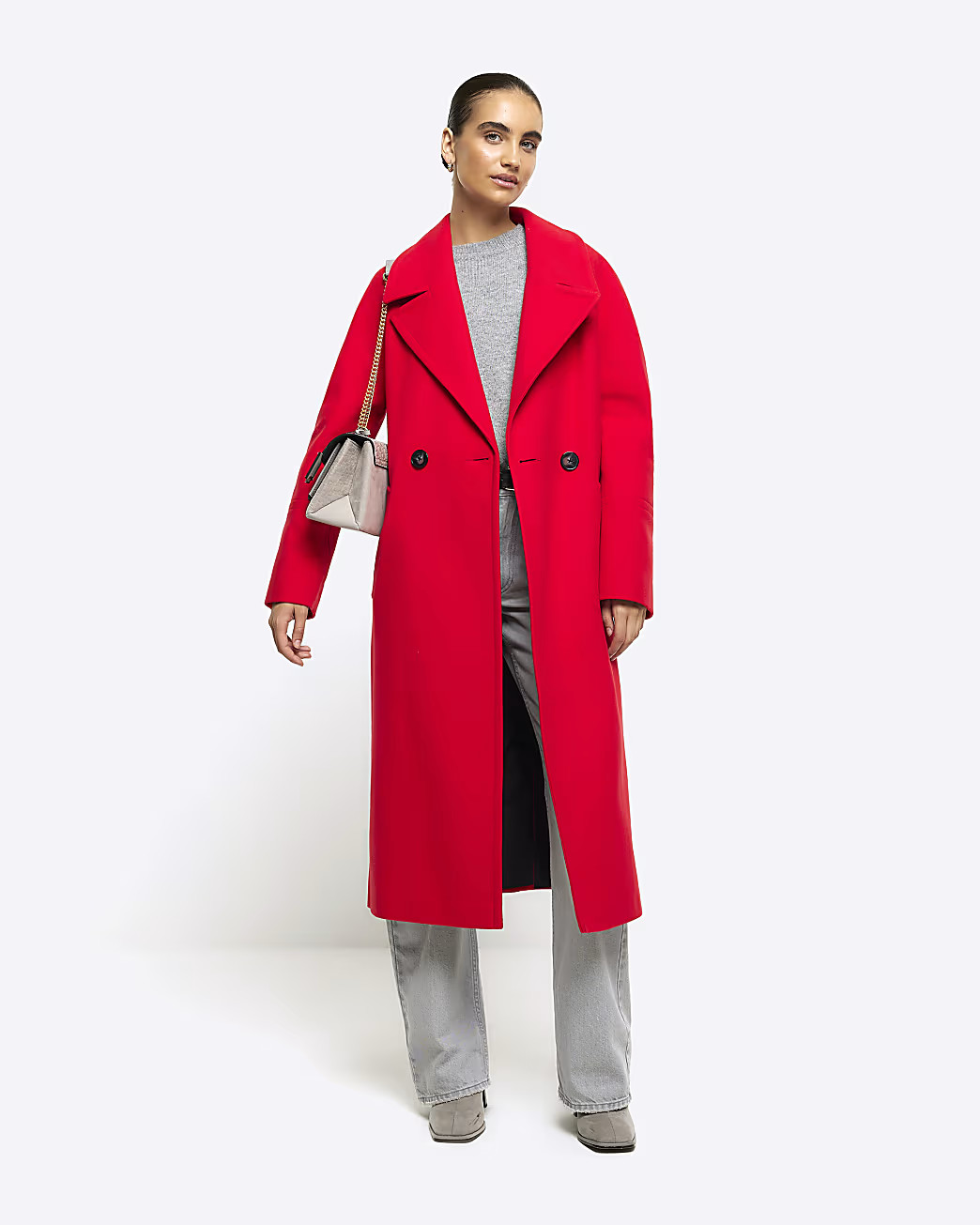 Red wool blend oversized coat | River Island (US)