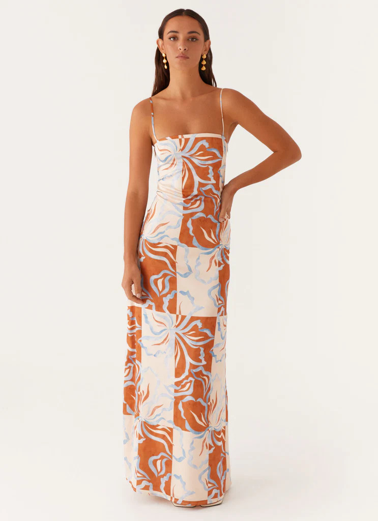 Aster Bloom Maxi Dress - Orange Blue Floral | Peppermayo (Global)
