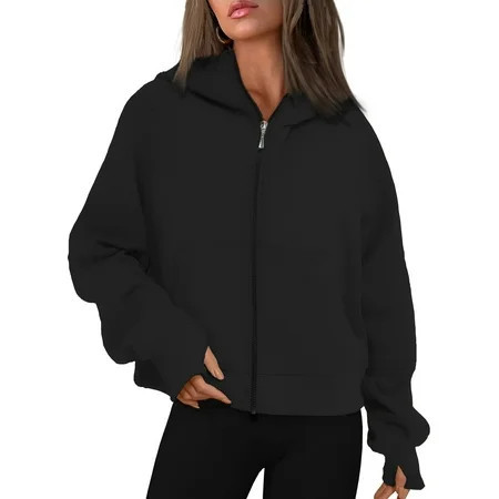Rosvigor Hoodies for Women Cropped Sweatshirts Women Fleece Oversized Full Zip Jackets Fall Winter Tops | Walmart (US)