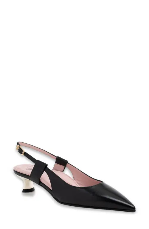 Ayelet by Naot Vida Slingback Pointed Toe Kitten Heel Pump in Black Sheen Leather at Nordstrom, Size 8Us | Nordstrom