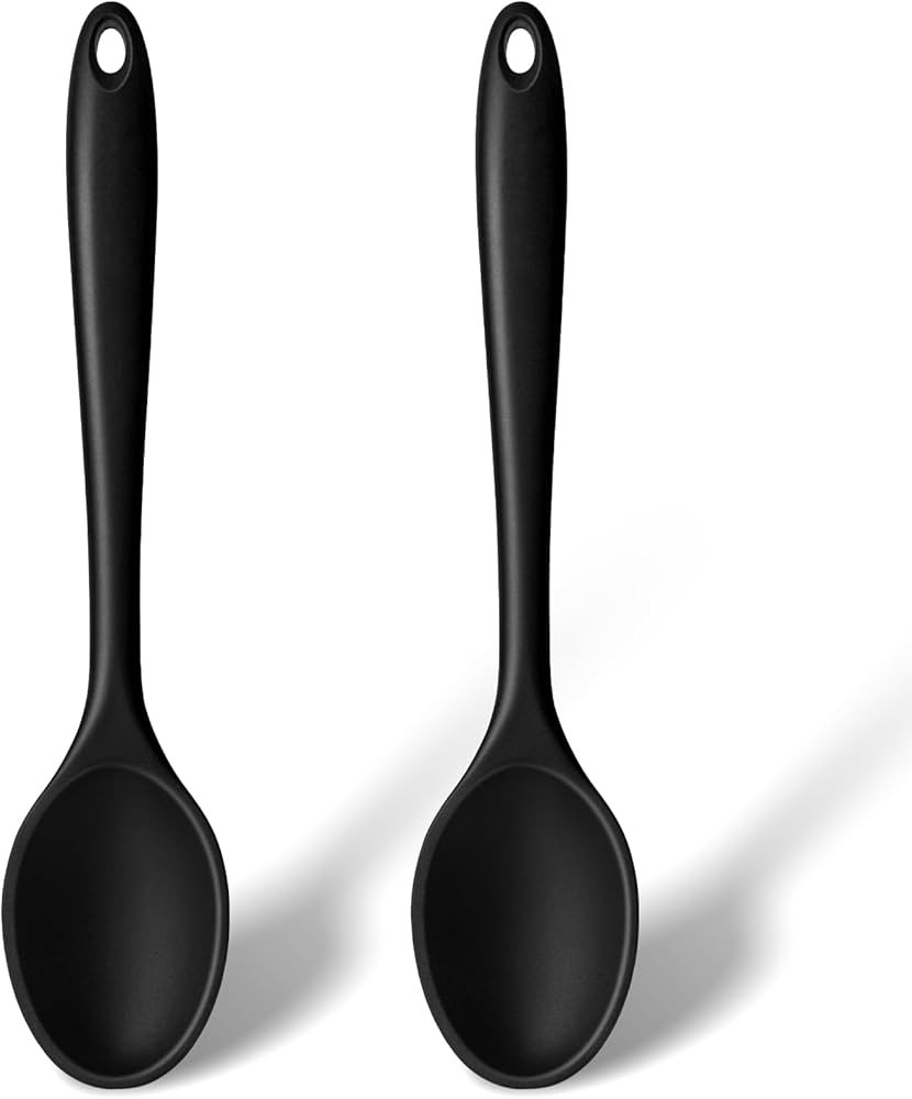 HAKSEN 2PCS Black Silicone Spoons, Heat Resistant Spoons Silicone Cooking Spoon for Kitchen Cooki... | Amazon (US)
