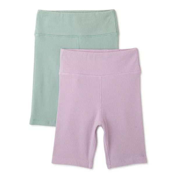 Wonder Nation Girls Ribbed Bike Shorts, 2-Pack, Sizes 4-18 & Plus - Walmart.com | Walmart (US)