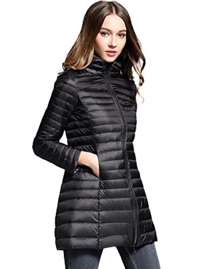 Sunseen Women's Puffer Jacket Lightweight Thin Long Down Coat Hooded Packable Outdoor Travel Casual  | Amazon (US)