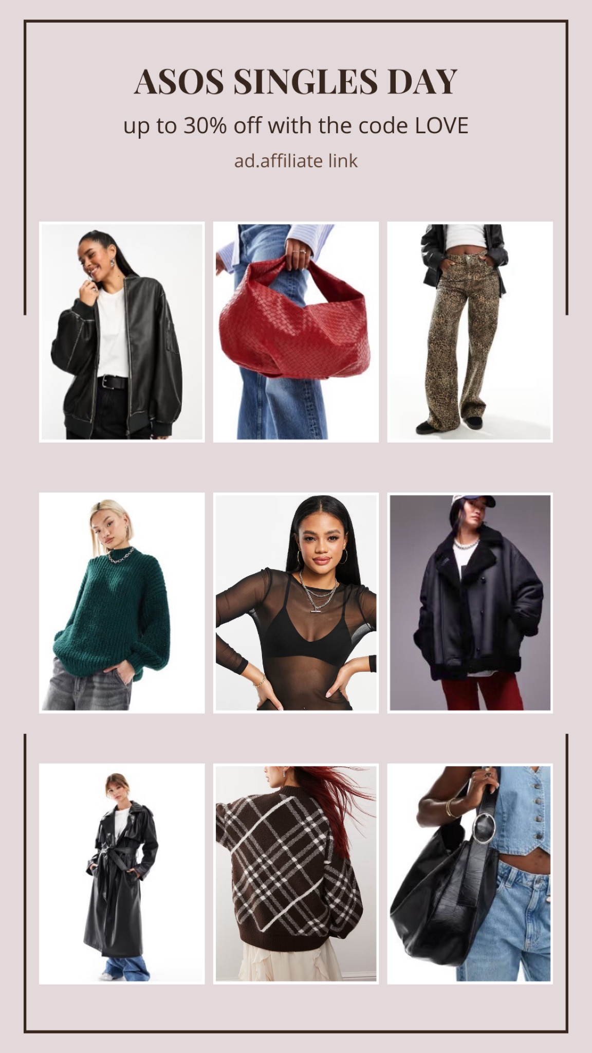 ASOS singles day picks
all these are up to 30% off with code LOVE

perfect for autumn outfit and layering for winter

#LTKMidsize #LTKFindsUnder50 #LTKSaleAlert