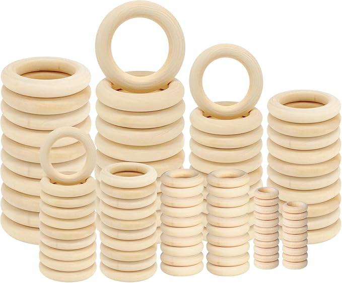 100 PCS Unfinished Natural Wooden Rings for Crafts, Wood Rings for DIY, Pendant Connectors, Jewel... | Amazon (US)