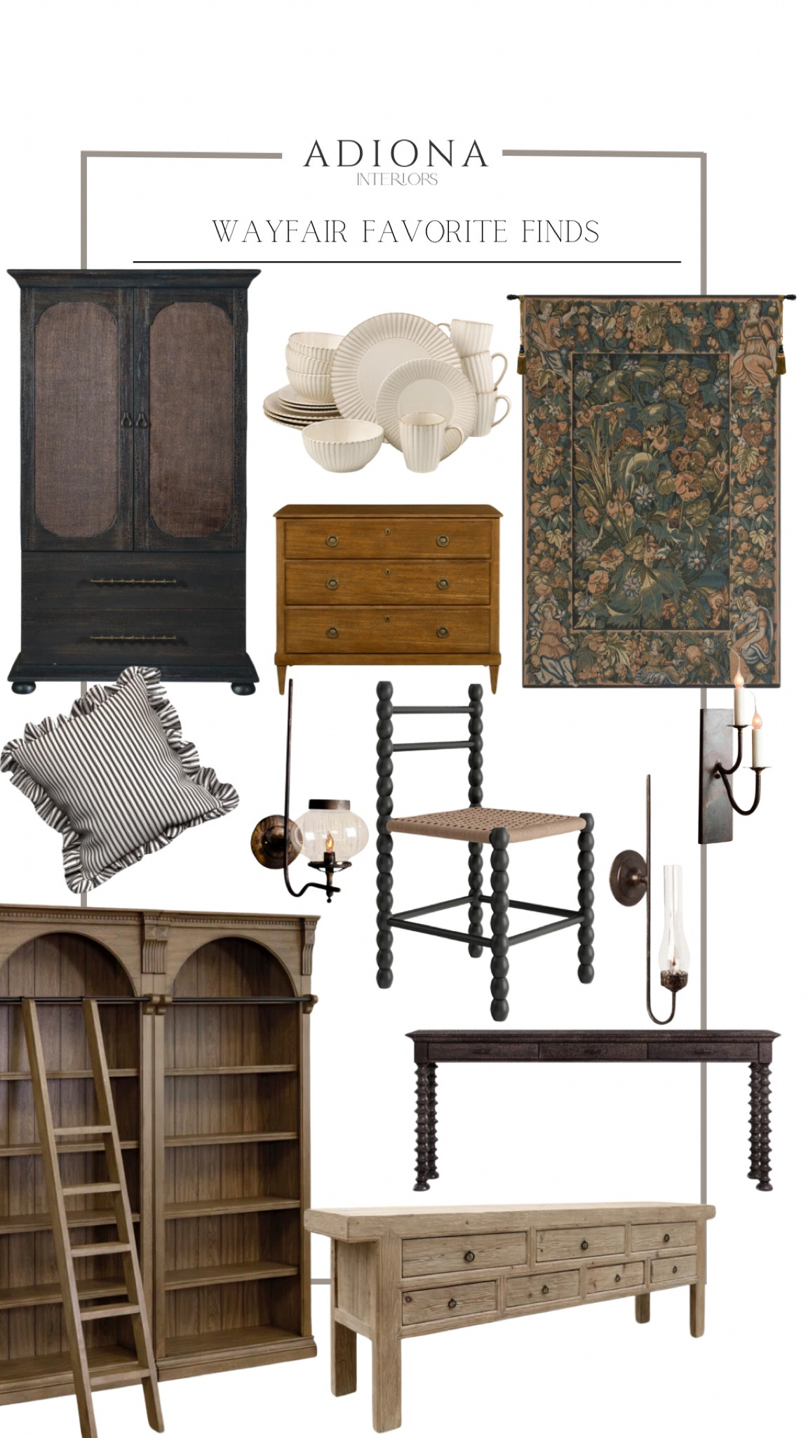 Wayfair favorite finds

Armoire, nightstands, tapestry, dinnerware set, plate set, throw pillows, bookcase, sconce, dining chair, coffee table, console table

#LTKSeasonal #LTKHome #LTKSaleAlert