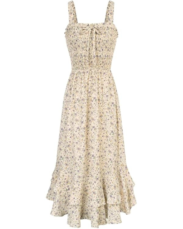 GRACE KARIN Women's 2024 Summer Floral Boho Dress Square Neck Strapped Swing A Line Beach Long Ma... | Amazon (US)