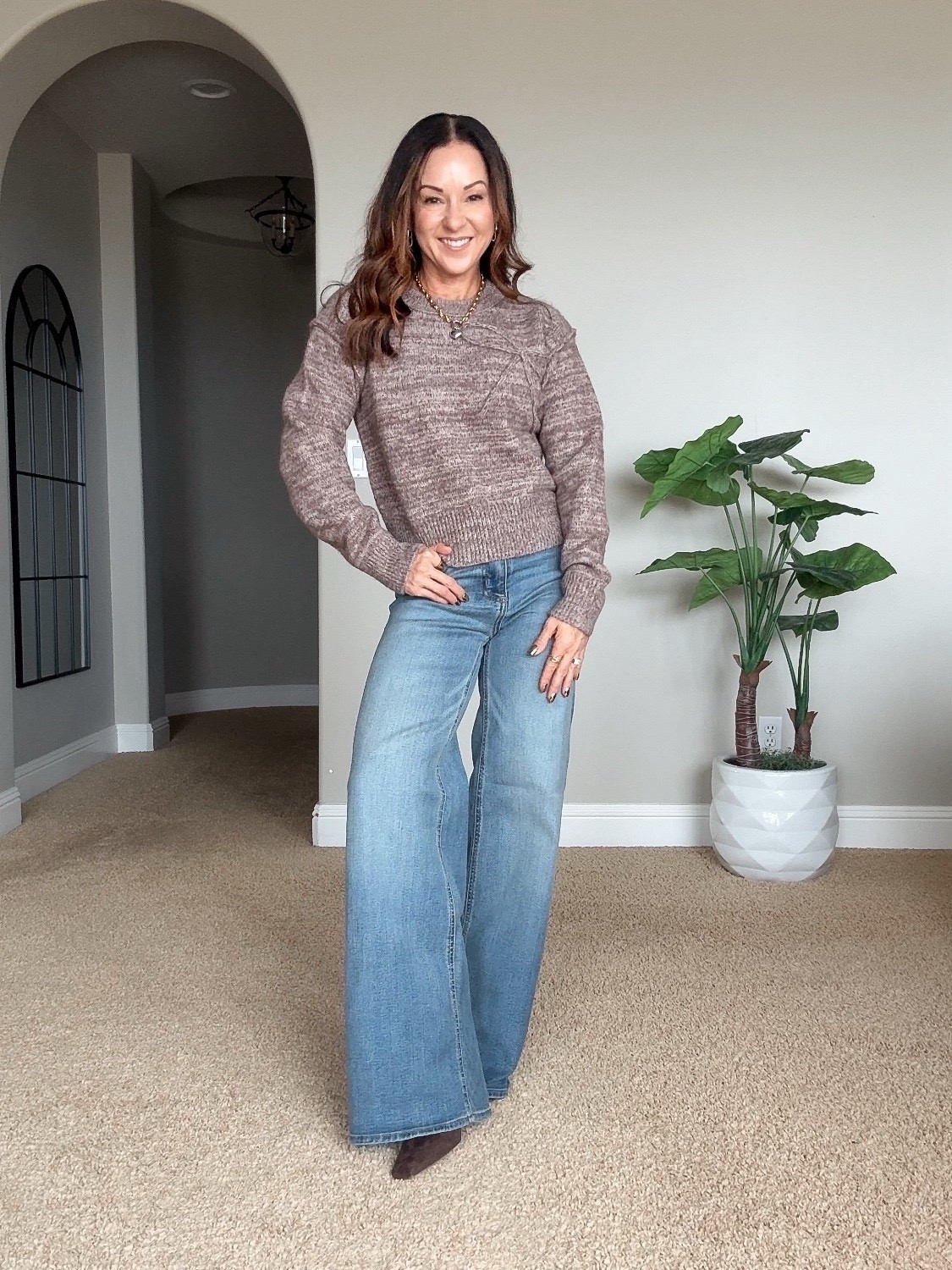 Cutest sweater from Target! Perfect for fall  
Love these jeans! They are regular length and they work well with heels on me. I’m 5’1” and 109 LBS. Sweater is size extra small and the jeans are a size 2. Boots go up a size.

#LTKSeasonal #LTKootd #LTKPetite