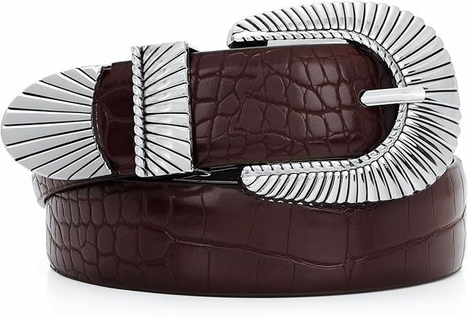 XZQTIVE Women Fashion Leather Belt for Jeans Pants Dress with Vintage Silver Buckle | Amazon (US)