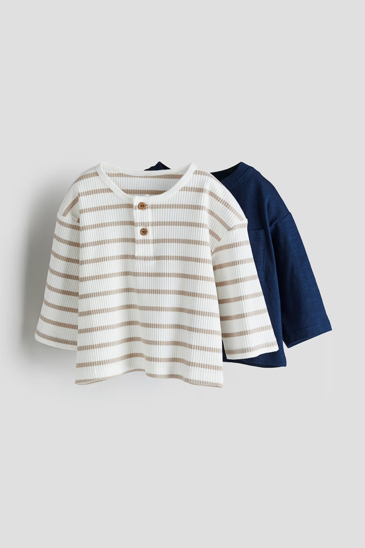 2-pack Cotton Jersey Shirts - Long sleeve - Regular length - White/beige striped - Kids | H&M US | H&M (US + CA)