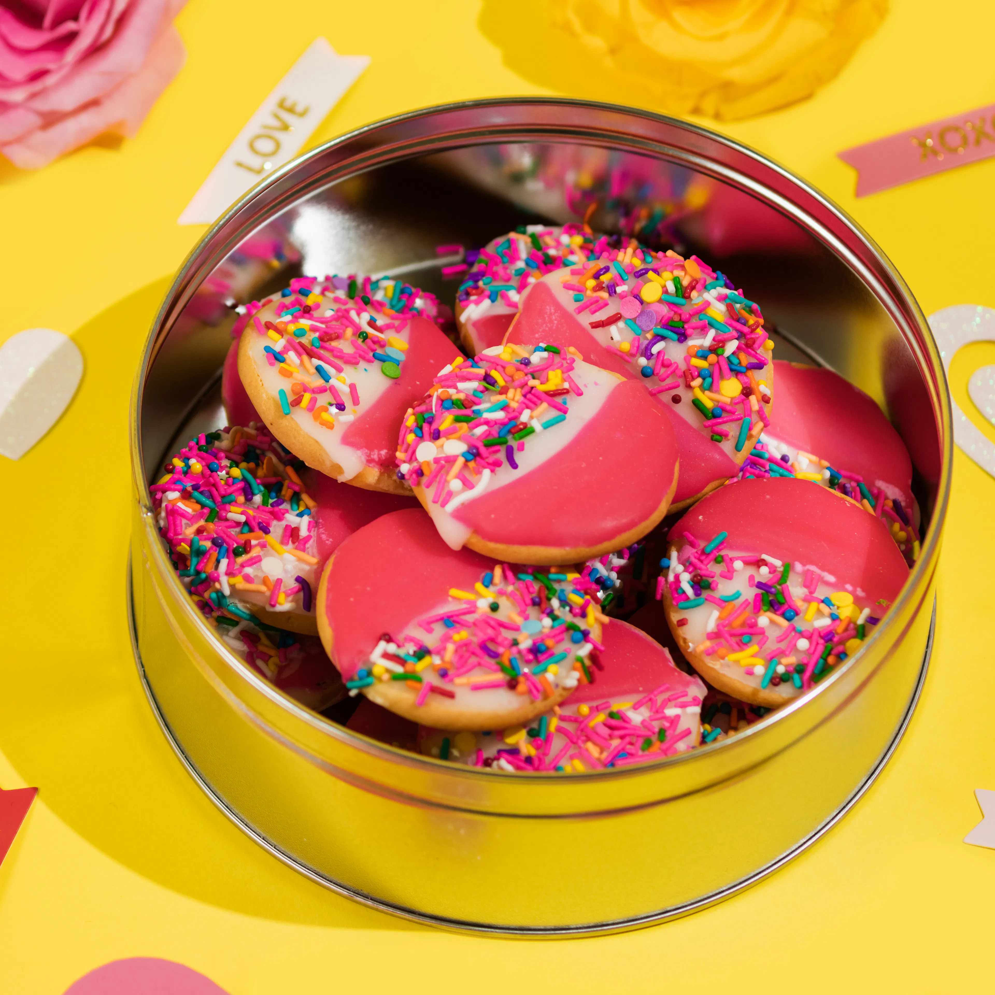 Mini Pink & White Valentine's Day Cookie Gift Tin by Jake Cohen | Goldbelly | Goldbelly