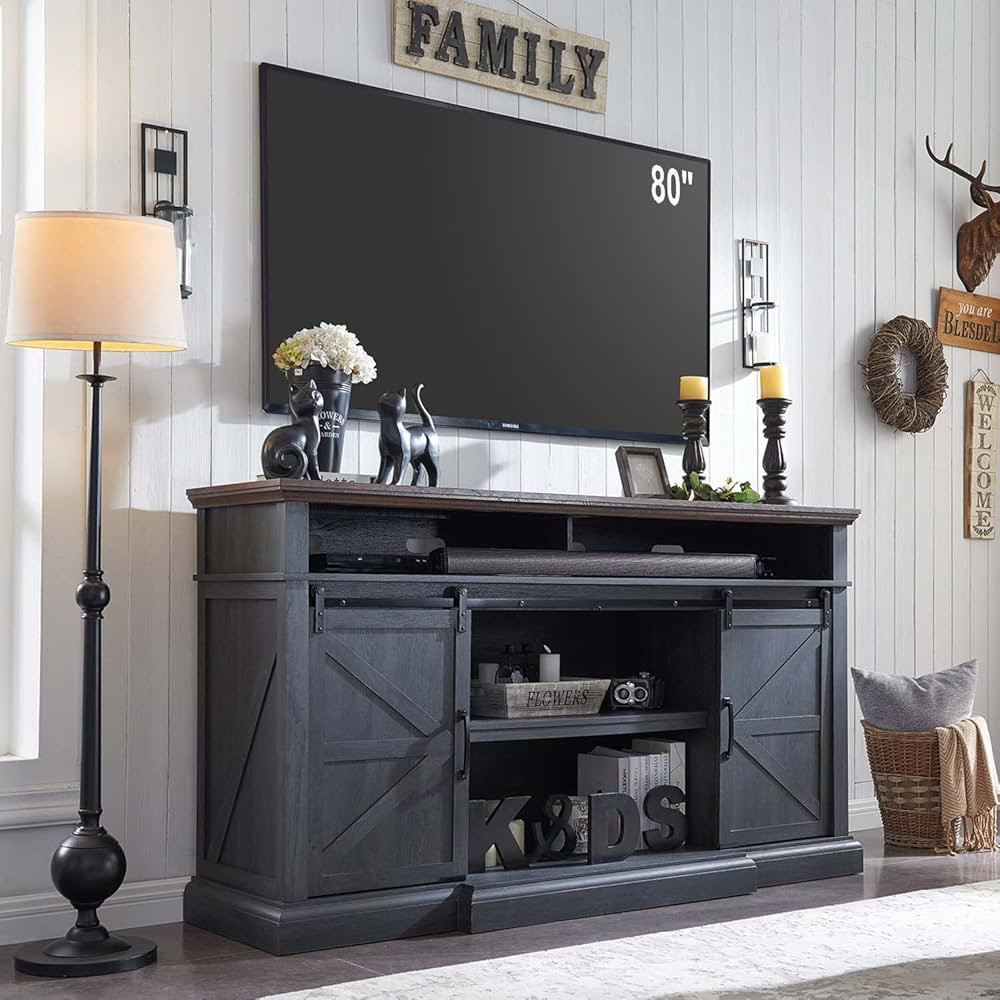 SinCiDo Farmhouse TV Stand for 80 Inch TVs, 39" Tall Entertainment Center w/Double Sliding Barn D... | Amazon (US)