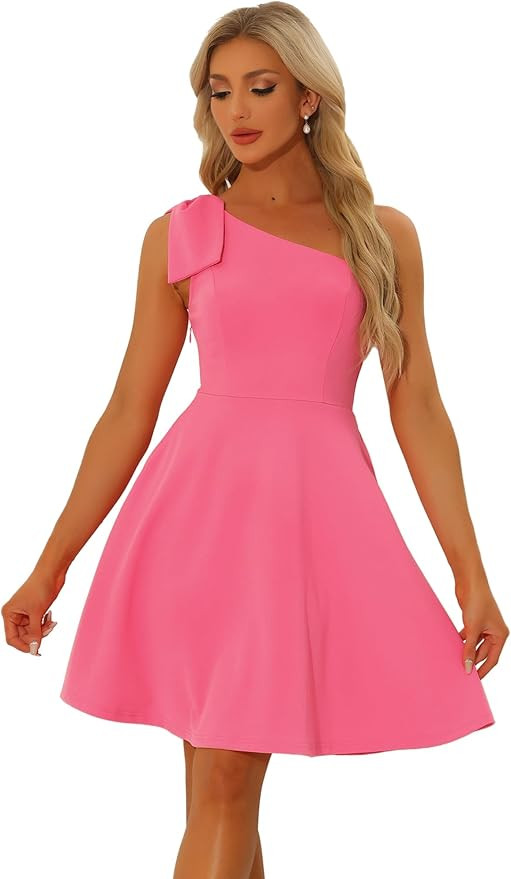 Allegra K Evening Cocktail Dress for Women's Party Elegant Flared One Shoulder Formal Dresses | Amazon (US)