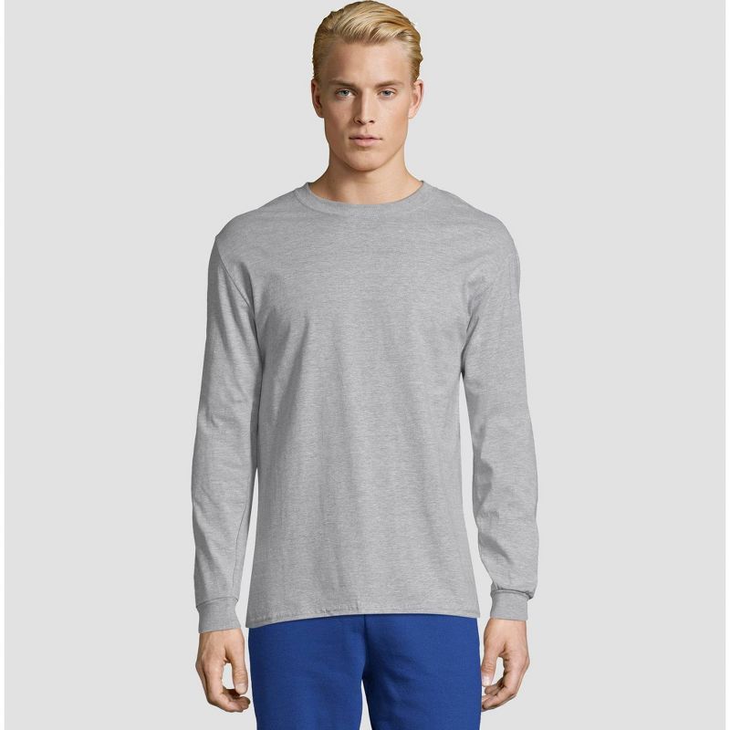 Hanes Men's Long Sleeve Beefy T-Shirt - Light Steel M | Target