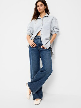 Oversized Boyfriend Button-Down Jean Shirt | Old Navy (US)