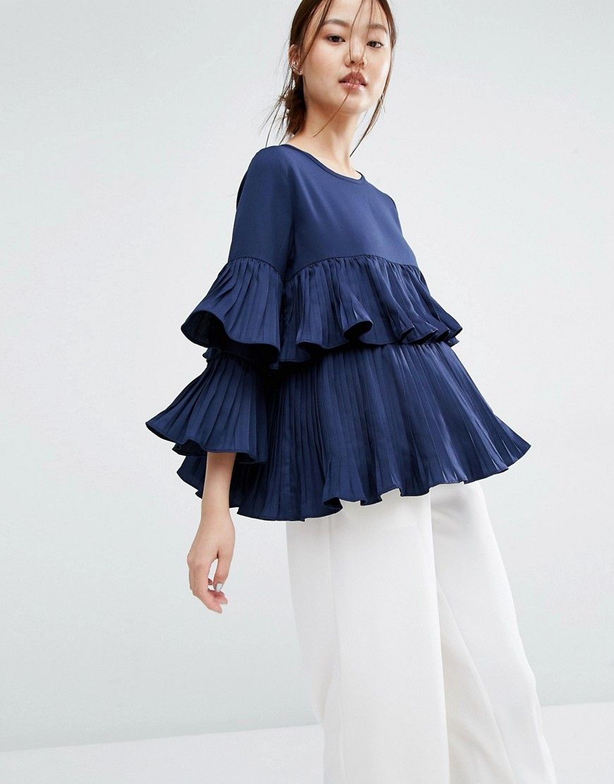 Zacro Layered Pleated Ruffle Blouse | ASOS US