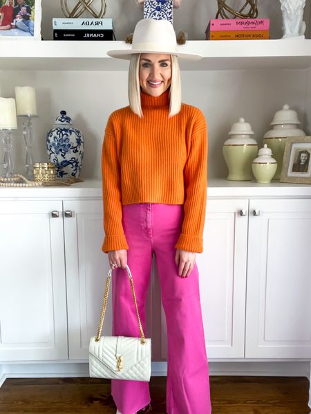 Pink and orange outfit / color block outfit / pink pants (these are Zara Marine Straight but I linked a similar pair) / orange sweater 

#LTKSeasonal #LTKstyletip