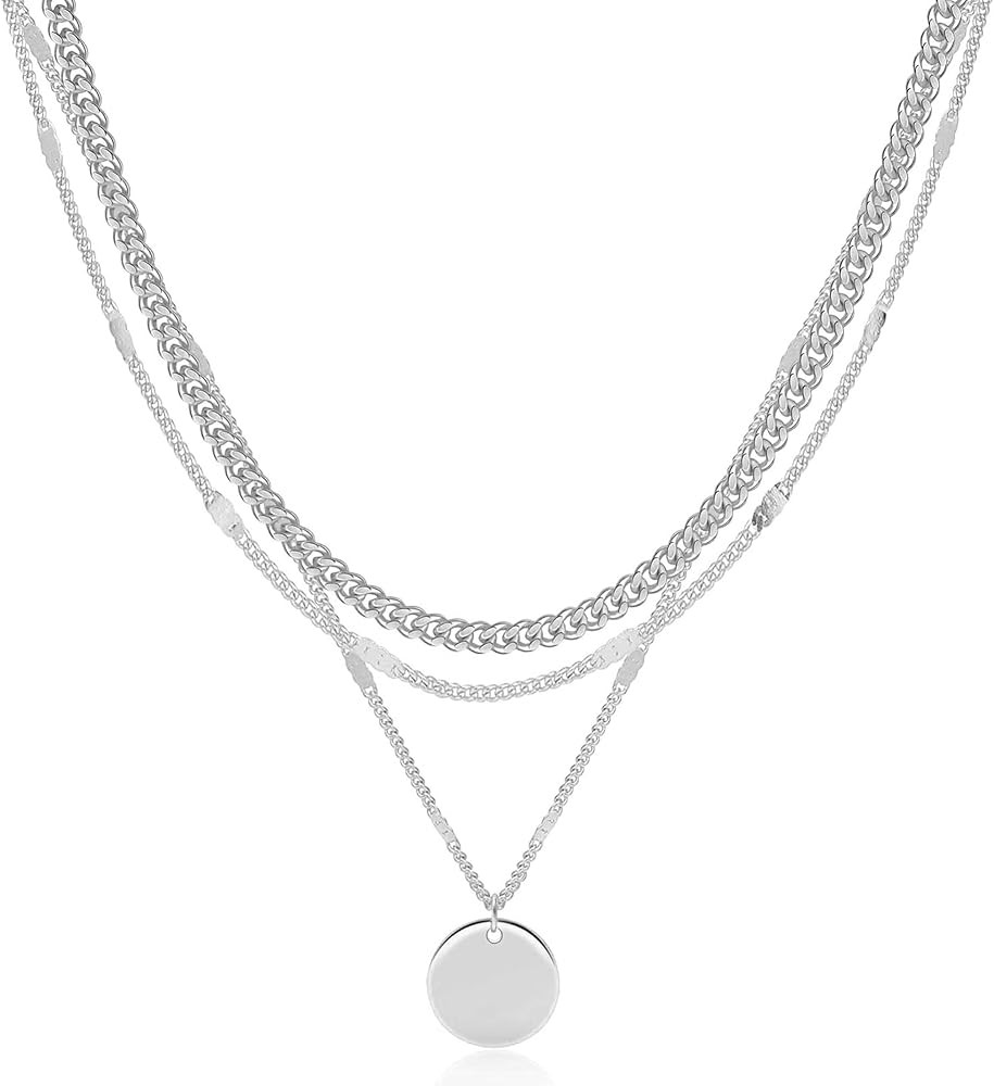Layered Gold Silver Necklaces for Women, Stackable Stack 14K Real Gold Plated Silver Chain Neckla... | Amazon (US)