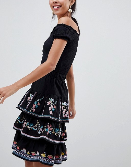 ASOS DESIGN tiered mini sun skirt with embroidery | ASOS US