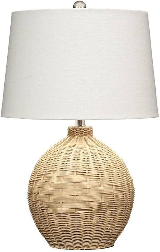 MAKLAINE 1-Light Rattan and Linen Table Lamp, 22 in Height, Natural/White Finish, Handwoven Ratta... | Amazon (US)