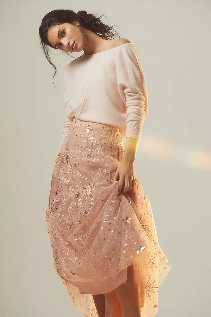 Edita Sequined Tulle Maxi Skirt | Anthropologie (US)