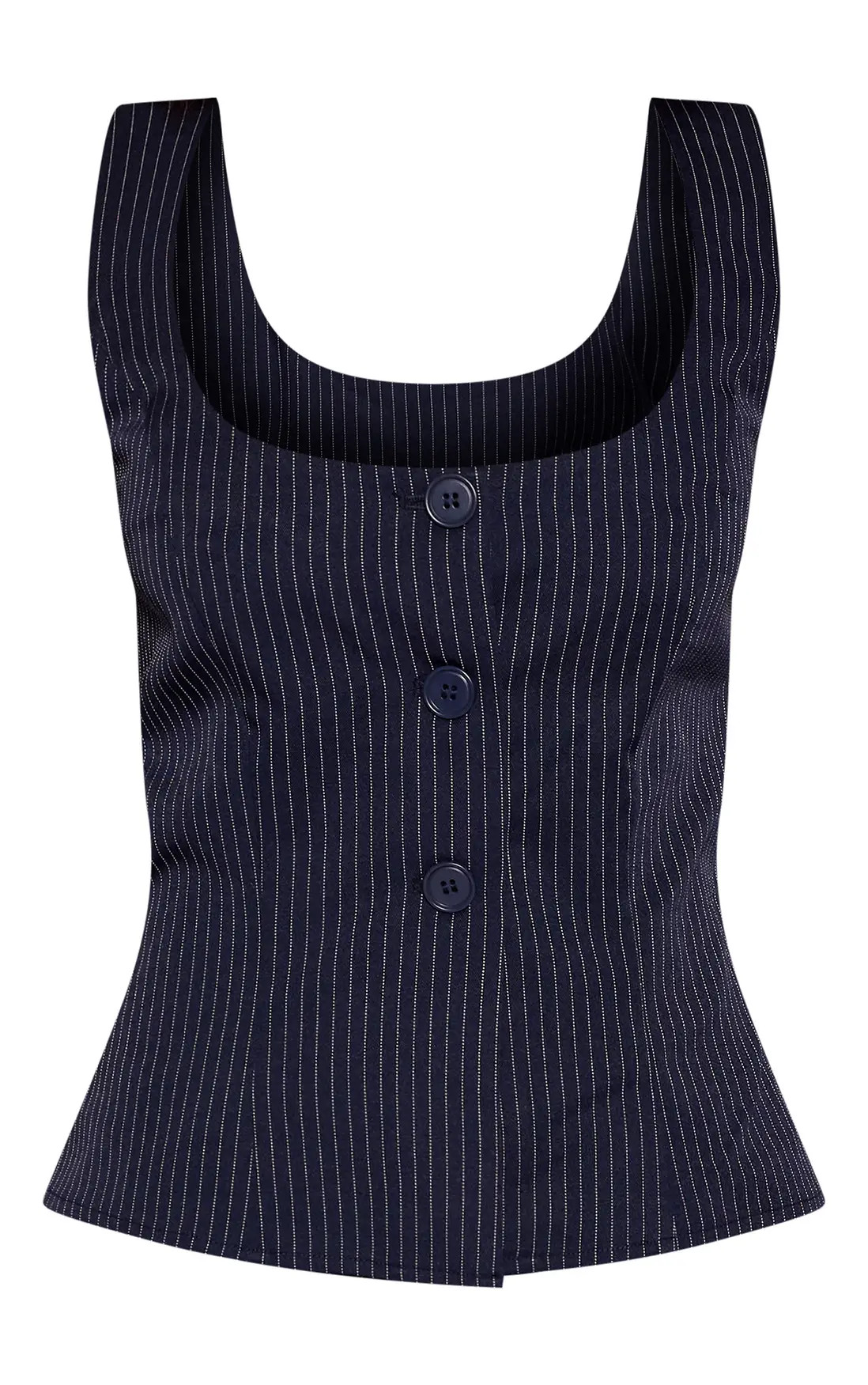 Petite Navy Pinstripe Tailored Button Up Waistcoat | PrettyLittleThing UK
