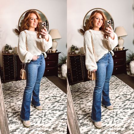 Todays casual every day spring fit from red dress boutique 

Cream comfy sweater in size small 
Flare non distressed denim in size 28



#LTKFind #LTKstyletip #LTKSeasonal