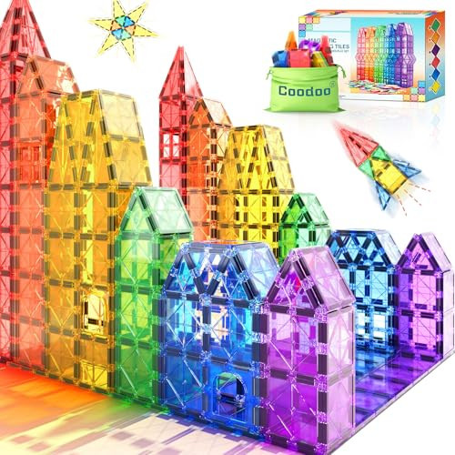 Coodoo Magnetic Tiles Kids Toys STEM Magnet Toy for Toddler Magnetic Blocks Building Preschool Learning Sensory Montessori Toys for 3+ Year Old Boys and Girls, Safe Creativity Toddler Kids Toy 40PCS | Amazon (US)