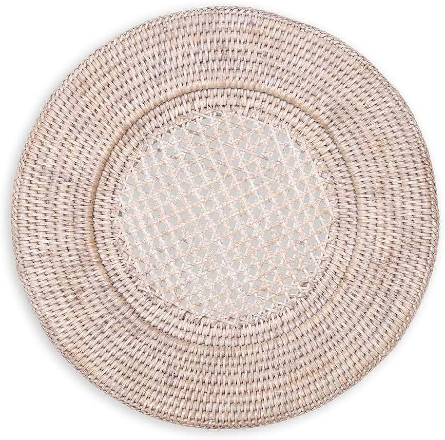Caspari Rattan Round Plate Charger in White Natural, Set of 4 | Amazon (US)