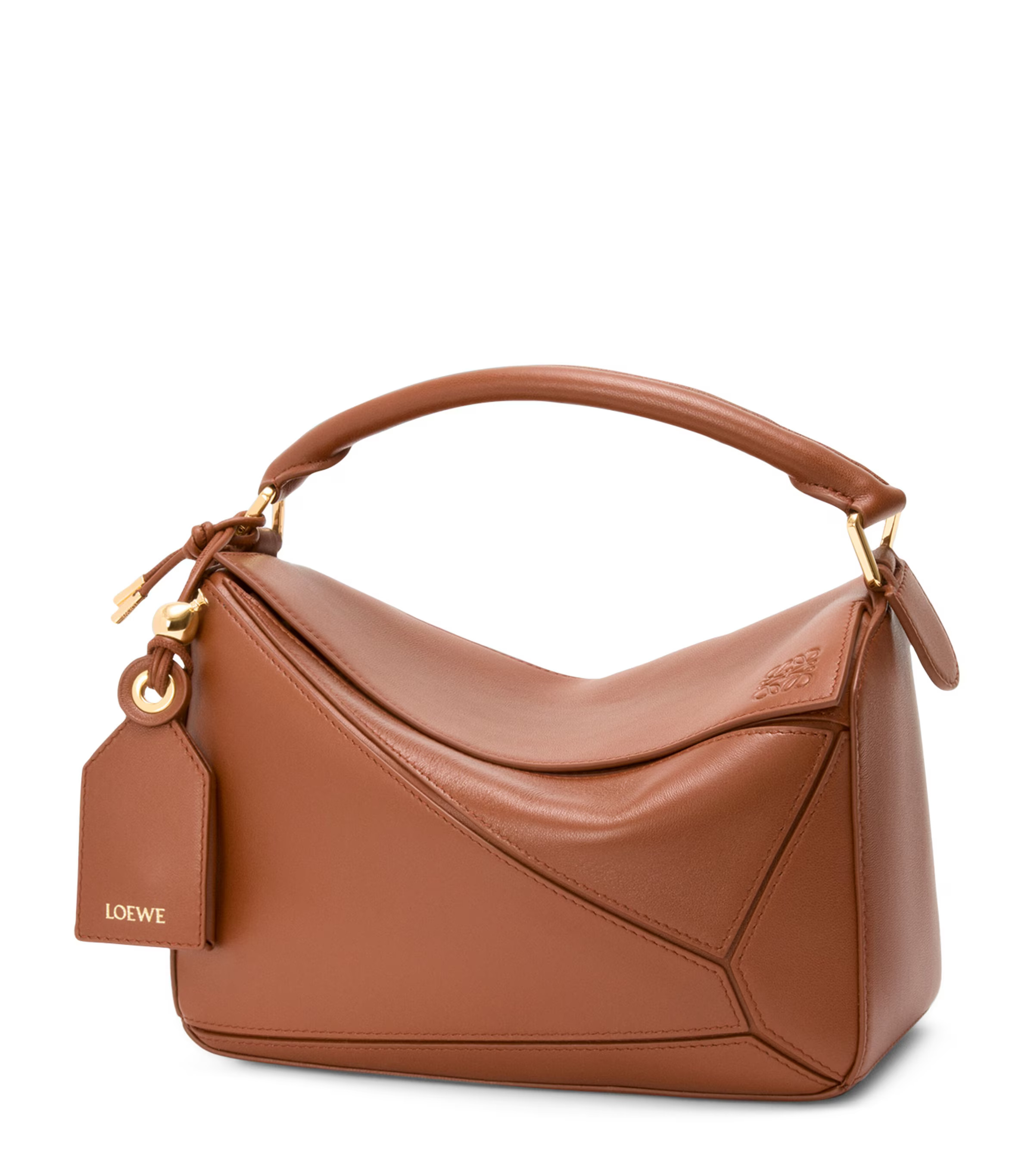 Brown Small Leather Featherlight Puzzle Top-Handle Bag | Harrods