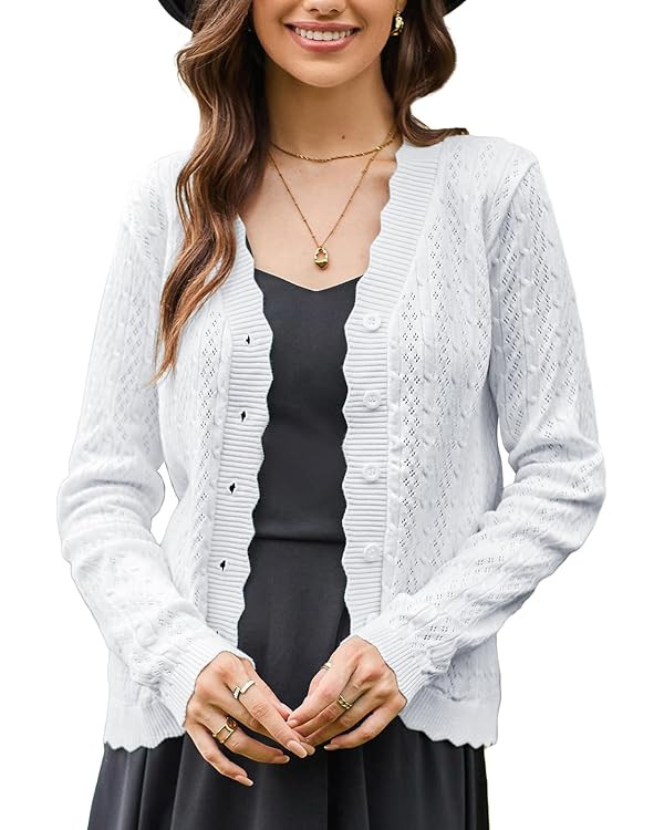 KANCY KOLE Women's 2025 Long Sleeve Cropped Cardigan Sweaters Lightweight Crochet Button Down Car... | Amazon (US)