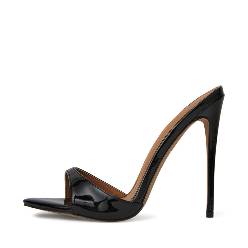 Gia Black Patent Leather Vegan Mules | CULT OF COQUETTE