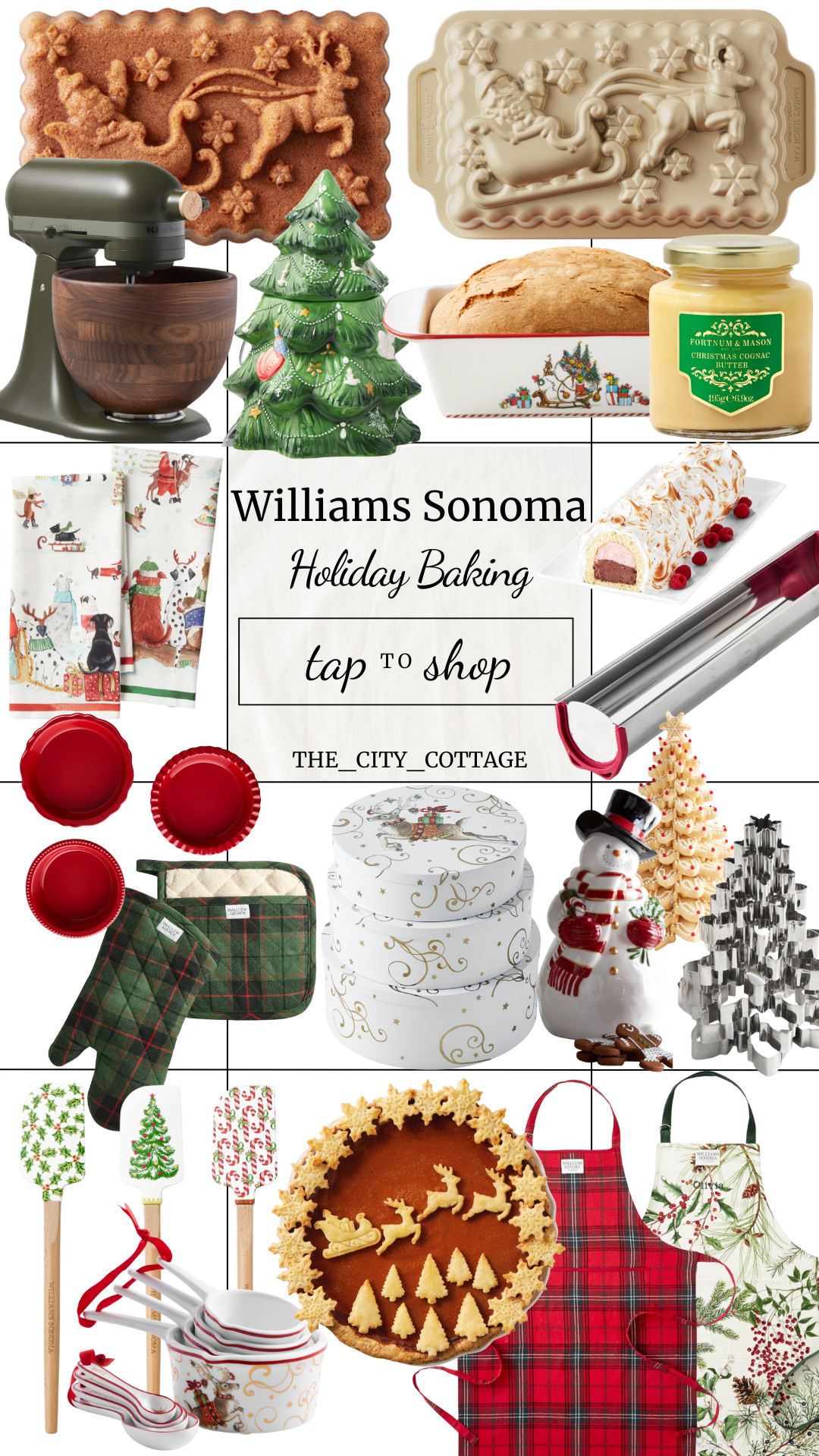 Holiday baking season is officially on 🎄✨ Sharing my favorite Williams Sonoma finds to make your kitchen feel festive, cozy, and ready for every sweet moment.

From classic measuring cups and snowflake cookie cutters to the prettiest holly aprons, tea towels, and oven mitts — everything you need for cookies, cakes, pies, and gifting treats is linked 🍪🎁

If you’re elevating your bakeware this year, don’t miss the nonstick cake pans, Emile Henry pie dish, jule log shaper, and the iconic KitchenAid mixer 😍
Plus the cutest Christmas tree spatulas, Grinch loaf pan, cookie jars, and holiday tins for gifting your homemade goodies 🎅🏼❤️
Tap to shop all things cozy, festive, and delicious!  

 #LTKCyberWeek #LTKGiftGuide #LTKHoliday