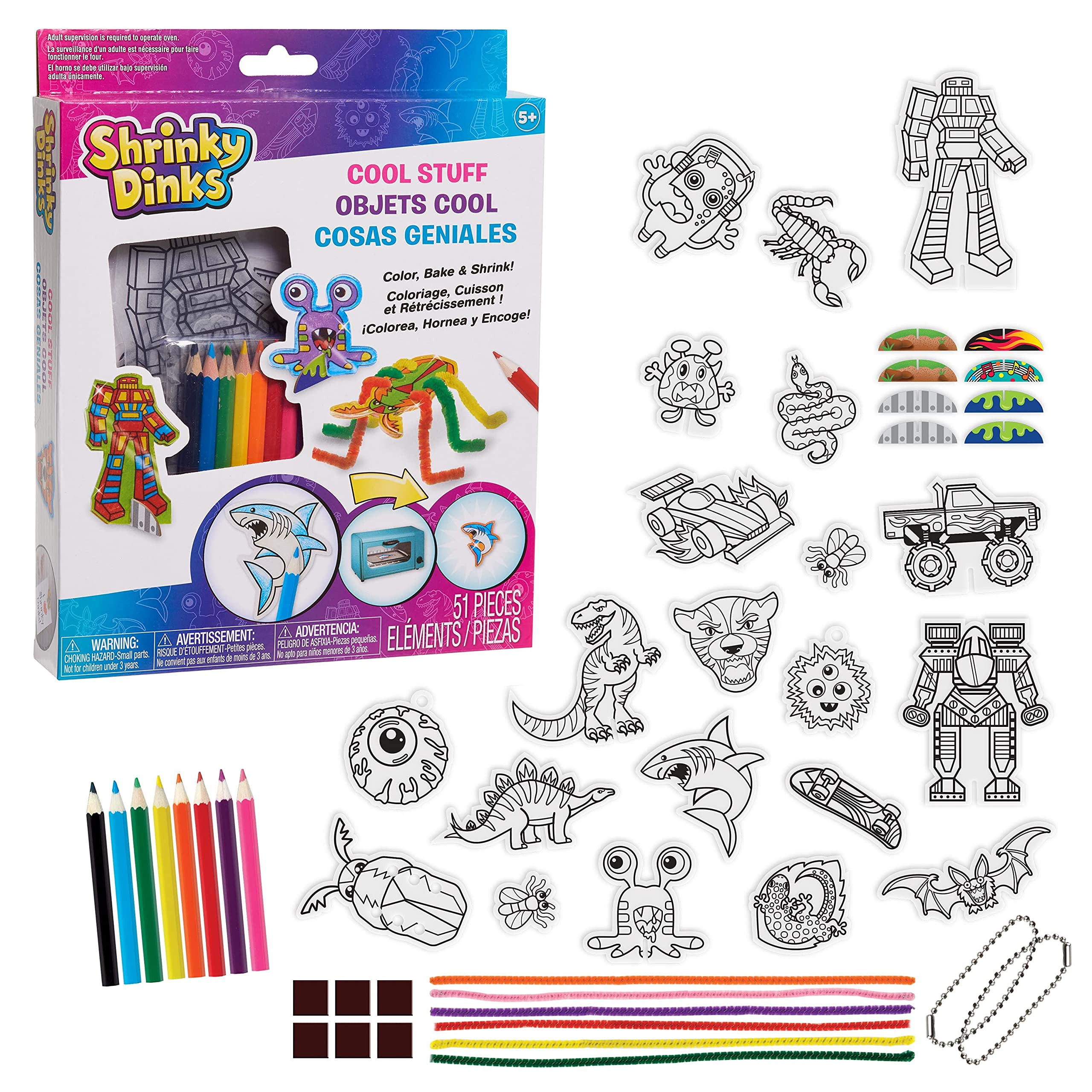 Shrinky Dinks Cool Stuff Activity Set, 51-piece set, Kids Art and Craft Activity Set, Kids Toys f... | Amazon (US)