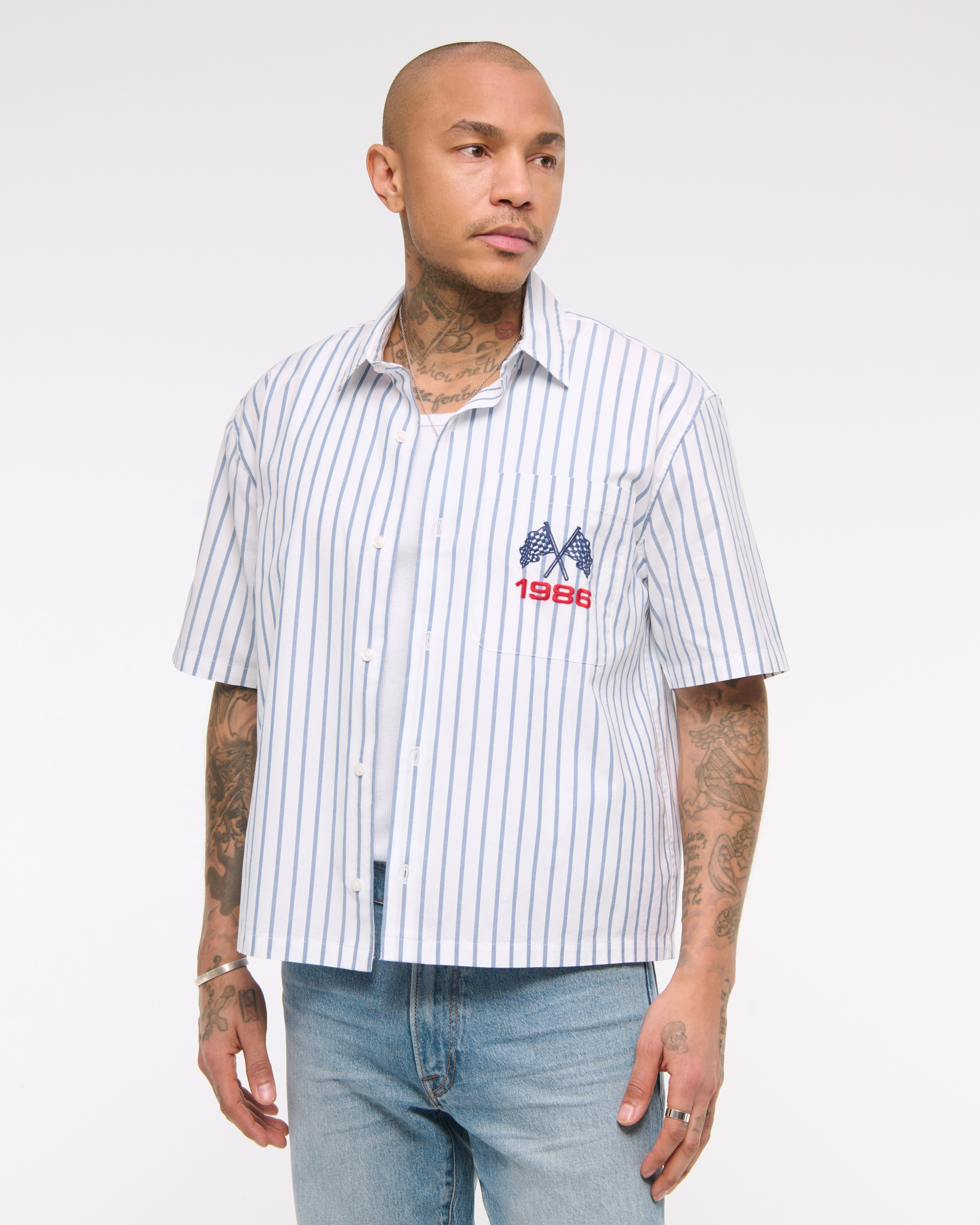 Short-Sleeve Racing Workwear Button-Up Shirt | Abercrombie & Fitch (US)