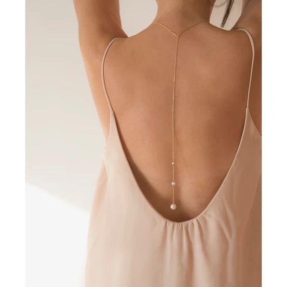 Pearl Back Necklace Sliding Back Chain Lariat Back Pendant | Etsy | Etsy (US)