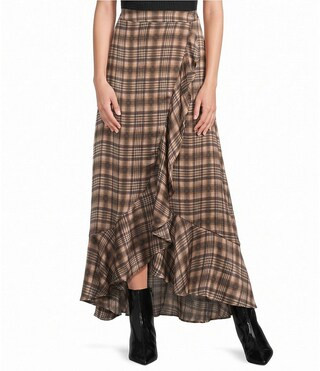 Sugarlips Isela Plaid Printed High Rise Ruffle Faux-Wrap Maxi Skirt -  M | Dillard's